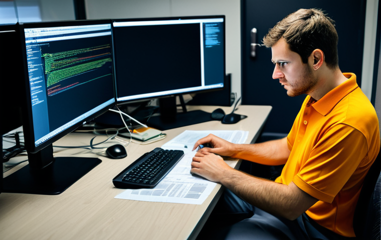 A professional male software developer, wearing a modest, professional polo shirt and slacks, fully clothed, sitting at a desk in a dimly lit, slightly cluttered office cubicle. He appears focused yet slightly stressed, looking at a computer screen displaying abstract, tangled lines of code and error messages, symbolizing CSS conflicts and complexity. Scattered papers and an empty coffee mug are on the desk. The image captures a sense of intellectual challenge and problem-solving. safe for work, appropriate content, fully clothed, professional, perfect anatomy, correct proportions, natural pose, well-formed hands, proper finger count, natural body proportions, professional photography, high quality.